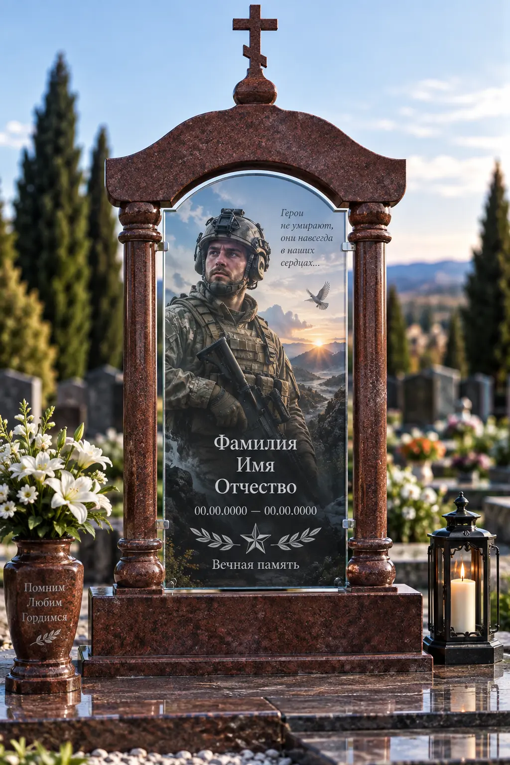 Памятник с декоративным каменным порталом — памятник участнику СВО, индивидуальный проект в Крыму