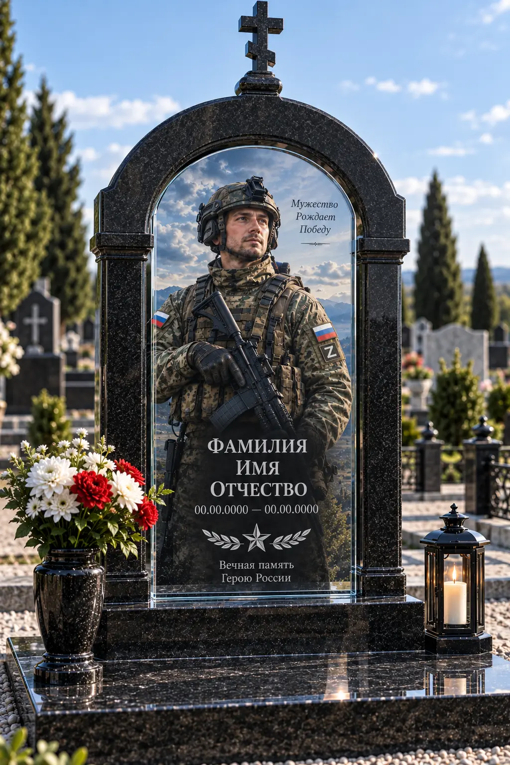 Комбинированный памятник с гранитной аркой — памятник участнику СВО, индивидуальный проект в Крыму